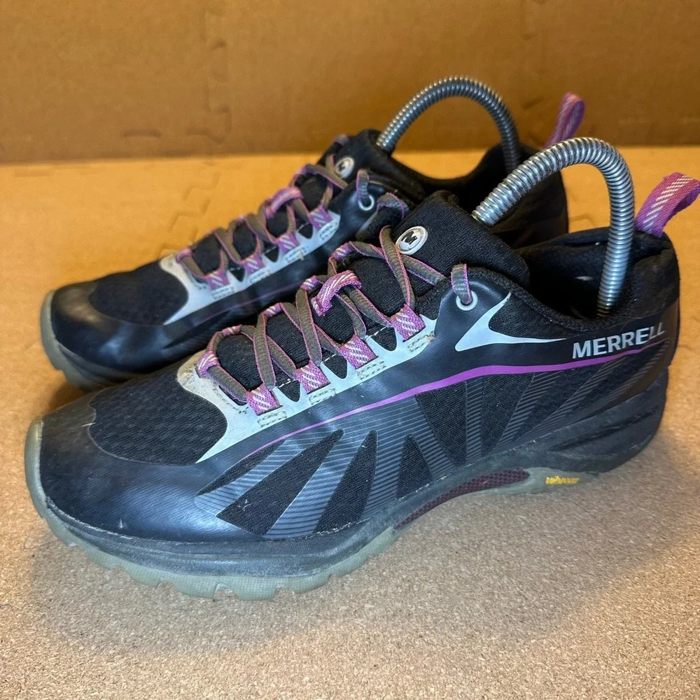 Merrell All Out Charge Shoes Women 8.5 Black Purple Trail Running Hiking J35750